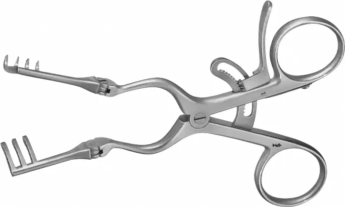 ADSON (BABY) Retractor (Self-Retaining with Joint), 140 mm, 3x4 Semi-Sharp Prongs